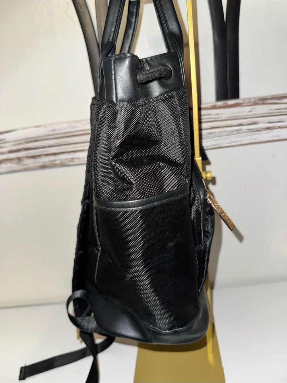 Versace Perfums black nylon backpack bag w gold hardware like new